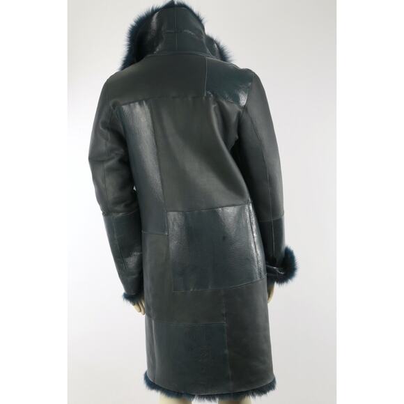 Luxury York Furrier Shearling Patent Leather Patchwork Long Fur Coat Size Small - Picture 12 of 16